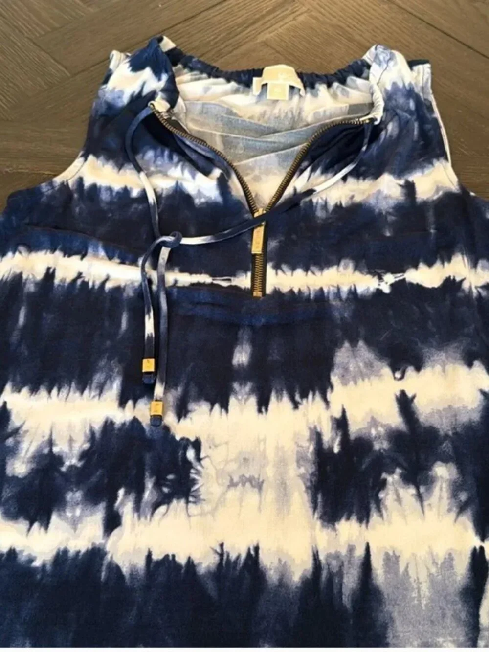 Michael Kors Blue White Tie Dye Dress XS Sleeveless Half Zip Resort Cruise Cover
